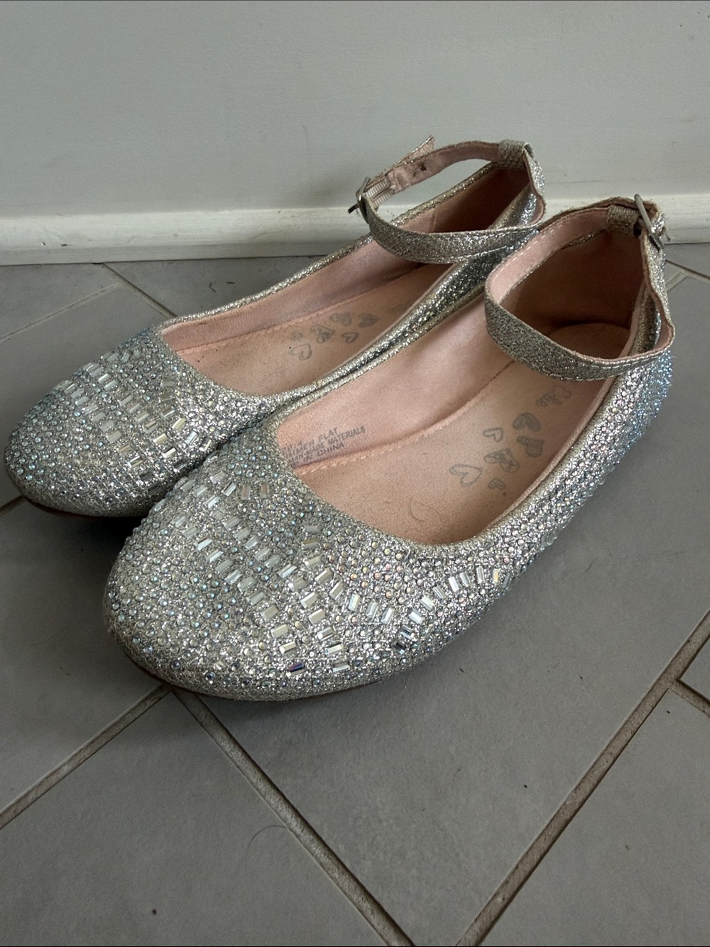 Girls' Silver Glitter Ankle-Strap Dress Flats